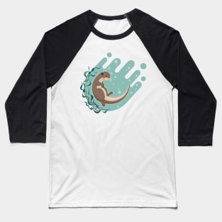 Sea otter floating on water with kelp forest vector illustration Baseball T-Shirt